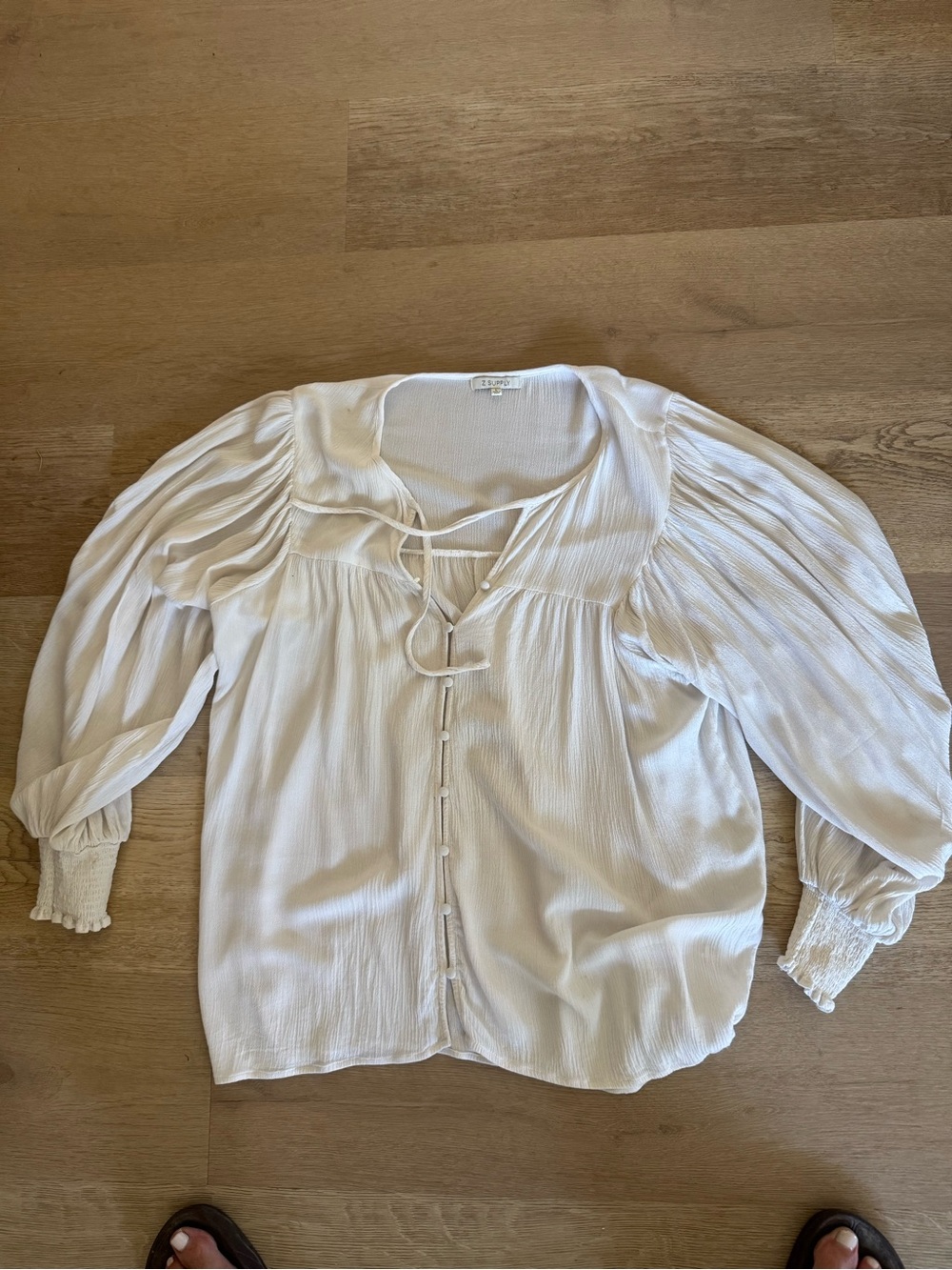 Z Supply Cream Button-Front V-Neck Blouse